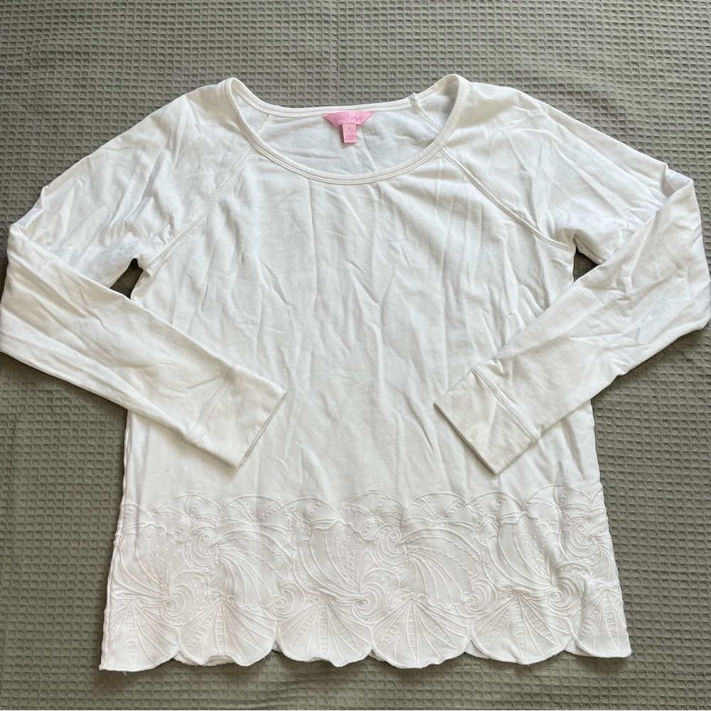 Lilly Pulitzer Sandy Popover Shirt Small Womens Embroidered Seashell White